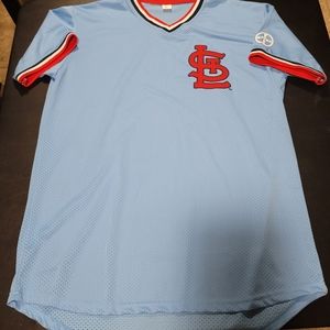 St. Louis Cardinals sky blue baseball jersey.